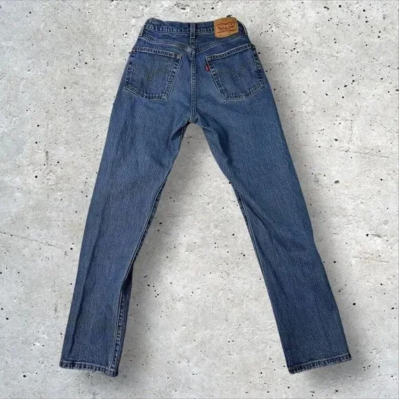 Levi’s 501 Jeans Straight Leg Distressed Blue Denim Western Men's Size 24x30 - Picture 2 of 12